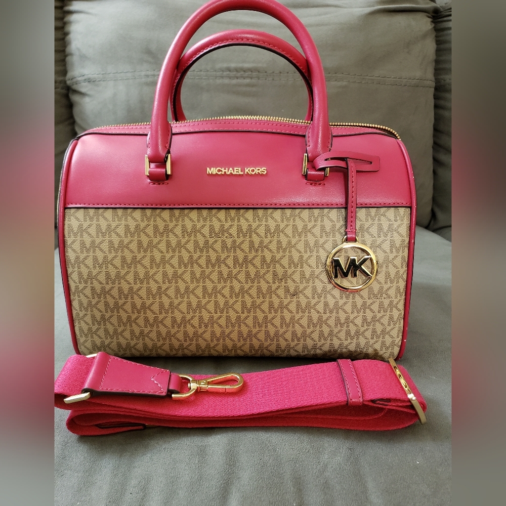 Michael Kors Fuchsia and Beige Satchel